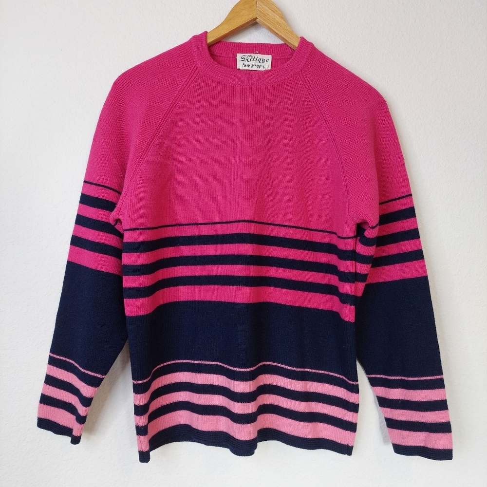 Vintage Skitique Stripe Heavy‎ Wool Retro Ski Sweater Size Meduim